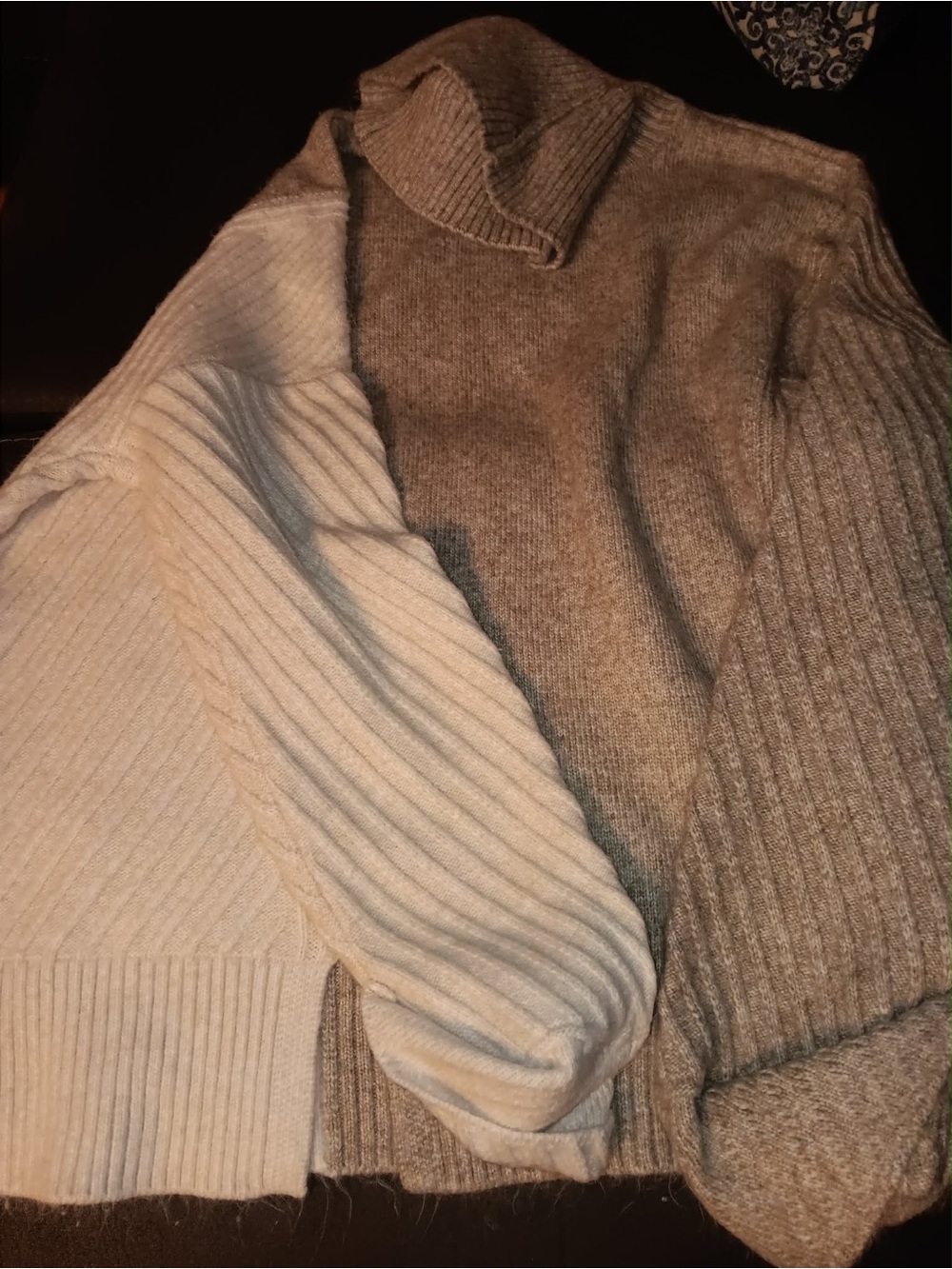 Vera Wang Two-Tone Cowl Neck Sweater in Cream and Light Brown